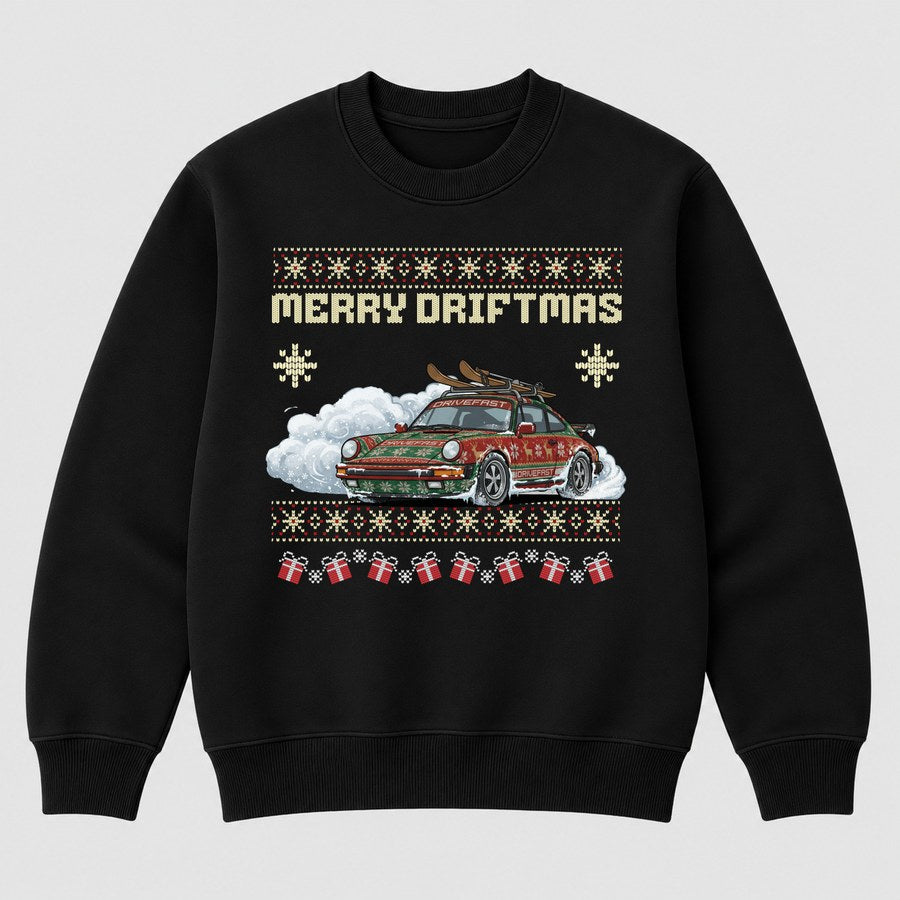 Merry Driftmas Sweater – Digital Flatlay · Sweater · Vorne · Schwarz