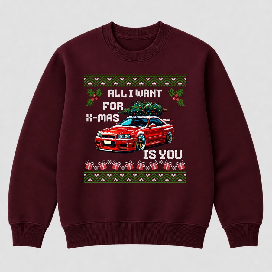 All i Want Sweater – Digital Flatlay · Sweater · Vorne · Burgundy