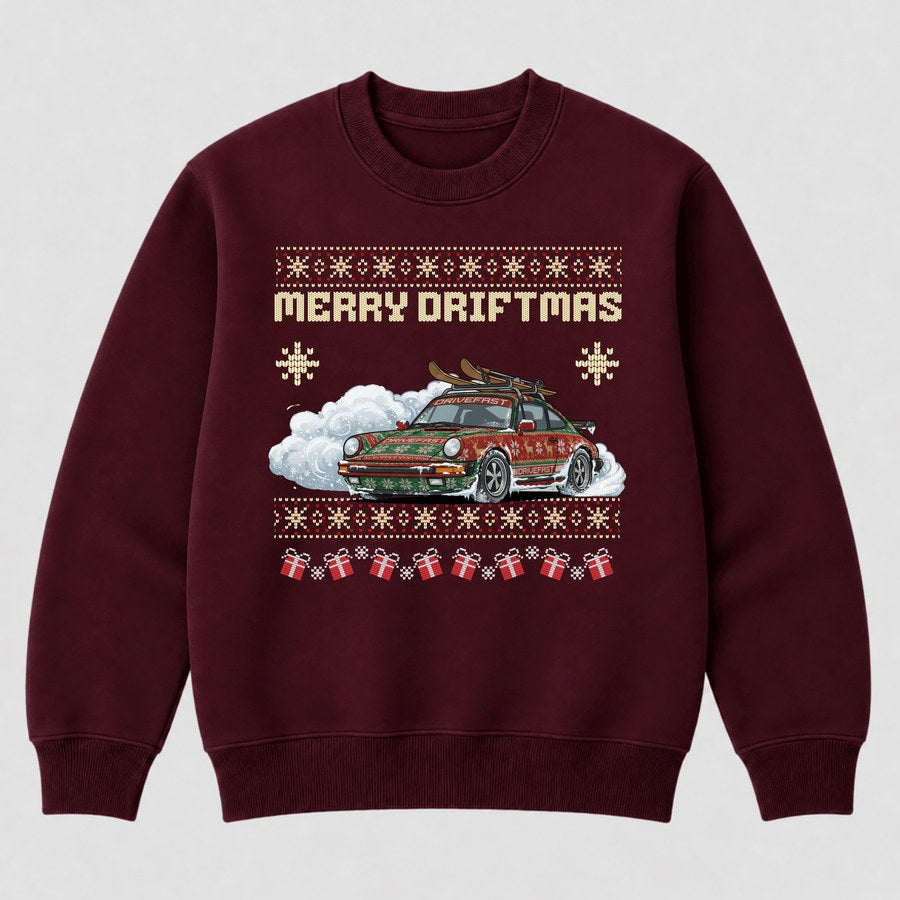 Merry Driftmas Sweater – Digital Flatlay · Sweater · Vorne · Burgundy
